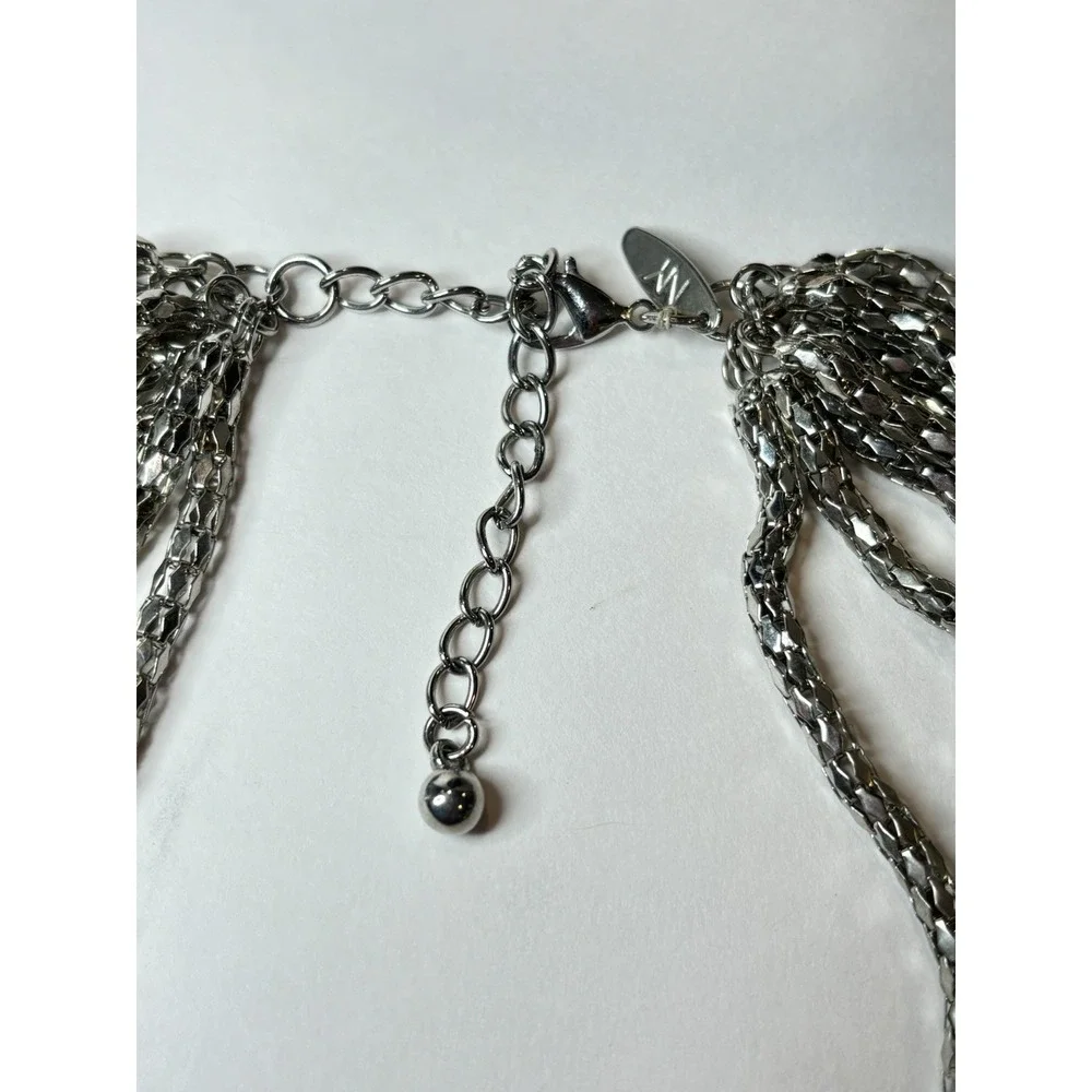 NY & Co Y2K Silver Tone Multi Strand Faceted Chain Statement Necklace 25